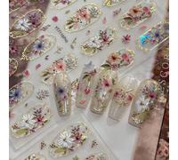 TESGADGETS Nail Stickers, 5D Embossed Elegant Gold Retro Nail Decals in Palace Style, Glossy Floral Designs for Spring and Summer, DIY Manicure Decoration for Women and Girls
