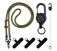 TESGADGETS Theft-Proof Phone Strap with Steel Cable, Retractable Phone Holder with Belt Clip, Olive Green Phone Lanyard, Ideal for Travel, Hiking, Work & Music Festivals
