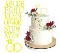 TESGADGETS Wedding Cake Figurine Diamond Ring Cake Topper with 26 Letters Personalised Bride and Groom Initial Plaque for Wedding Anniversary Engagement Proposal Party Cake Decoration