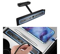 Tesheer for Tesla USB Hub with 2021 2022 2023 Model 3/Y Car USB Charger Multi Port Interior Accessories Fit for Tesla Center Console Docking Station(LED, Glossy Black)