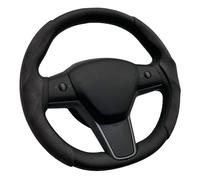 Tesheer Steering Wheel Cover, Black, Alcantara Material, Customized for Tesla Model 3/Y, Anti-Slip, Sweat-Absorbing, Breathable, Ergonomic Design, Easy to Install