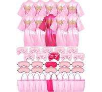 TESIN 10 Pieces Birthday Robes Set for Girls - Satin Kimono with "Birthday Princess" & "Birthday Squad" + 10 Headbands + 10 Sleep Masks + 10 Gift Bags - Size 12