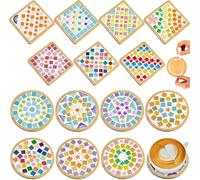TESIN 14 Set Mosaic Coaster Kit for Adults, DIY Glass Mosaic Craft Kit | Mixed Colour Tiles and Wooden Coasters, Coaster Making Set for Handmade Home Décor and Gifts