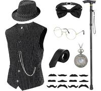 TESIN 1920s Mens Costume Accessories, Roaring 20s Costumes for Men, Gangster Accessories Set with Vest Crutches for Cosplay