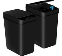 TESIN 2Pack Automatic Bathroom Trash Can, 3.1Gallon Touchless Motion Sensor Small Garbage Can with Lid Smart Electric Narrow Waterproof Garbage Bin for Bedroom Office Kitchen (Black)