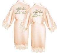 TESIN 2Pcs Women Bridal Robe for Mother of The Bride Groom Satin Robes for Wedding Party Getting Ready Sleepwear Kimono,Champagne