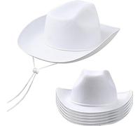 TESIN 6 Pack White Cowboy Hats Bulk Western Cowboy Hat with Adjustable Drawstring, Cowgirl party Hat for Wedding Stage Performance