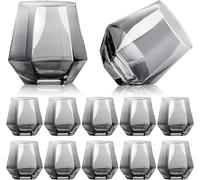 TESIN Geometric Wine Glasses Set of 12, 10 OZ Stemless Wine Glass Cups, Clear Christmas Red Wine Glassware White Wine Glass Tumblers, Elegant Crystal Bourbon Glasses Water Cups for Wine, Whiskey