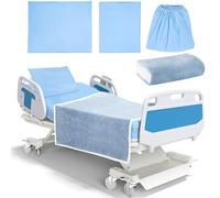 TESIN Hospital Bed Sheets Set, 4 Pcs Soft Knitted Standard Sheets Quality, Include Fitted Sheet, Pillow Case, Quilt Cover, Blanket (Blue)