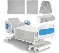 TESIN Hospital Bed Sheets Set, 4 Pcs Soft Knitted Standard Sheets Quality, Include Fitted Sheet, Pillow Case, Quilt Cover, Blanket (Gray)