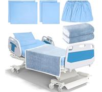TESIN Hospital Bed Sheets Set, 8 Pcs Soft Knitted Standard Sheets Quality, Include Fitted Sheet, Pillow Case, Quilt Cover, Blanket (Blue)