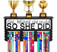 TESIN Medal Hanger with Trophy Shelf - Wall Mounted Medal Holder Display Rack - Metal Organizer Rack for Sport/Race Medals, Awards & Ribbons
