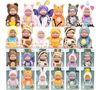TESIN Mini Baby Doll,12 Pcs 4 Inch Realistic Baby Dolls,Tiny Reborn Babies with Animal Clothes for Kids Boys Girls Toddlers Xmas Baby Shower Easter Gift