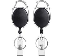 Teskyer 2 Pack Badge Holders, Retractable Badge Reel with Carabiner Belt Clip and Key Ring for ID Card Name Holder and Keychain