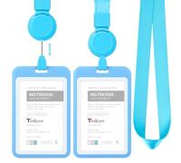 Teskyer 2 Pack Card Holder with Lanyard, Retractable Lanyard, ID Badge Holder with 1 Clear Window, Hold 1 Card, for Office, Business, Bus Passes, Light Blue