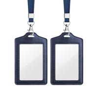 Teskyer 2 Pack Double Sided Clear Badge Holder, ID Card Holders, with Nylon Lanyard, for Work, Business, Oyster Card, Bus, Pass, Blue