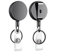 Teskyer 2 Pack Retractable Lanyard & Keychain, Heavy Duty Badge Reel, Metal Build, Reinforced Nylon Cord, Silver-Black