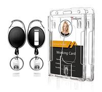 Teskyer 2 Piece Retractable Badge Holder, Rigid, Transparent, Extra Thick, Vertical Plastic Badge Holder, for Work, Business, Display