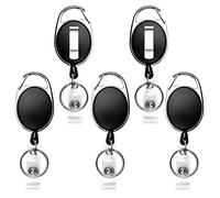 Teskyer 5 Pack Badge Holders, Retractable Badge Reel with Carabiner Belt Clip and Key Ring for ID Card Name Holder and Keychain