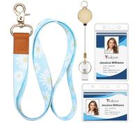 Teskyer Daisies Lanyard with Card Holder, ID Badge Holder, Retractable Lanyard, Plastic, Transparent, with Resealable Zipper, Waterproof, Soft, Daisies