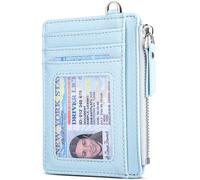 Teskyer Slim Card Holder with Zip Pocket, Women RFID Blocking Minimalist Wallet with Gift Box - 8 Card Slots & 1 Pocket, Cyan