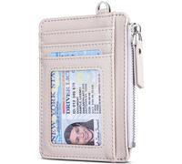 Teskyer Slim Card Holder with Zip Pocket, Women RFID Blocking Minimalist Wallet with Gift Box - 8 Card Slots & 1 Pocket, Beige