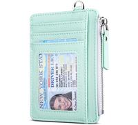 Teskyer Slim Card Holder with Zip Pocket, Women RFID Blocking Minimalist Wallet with Gift Box - 8 Card Slots & 1 Pocket, Light Green