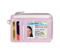 Teskyer Slim Women Card Holder - RFID Blocking, Holds up to 8 Cards, 1 ID Window, 1 Coin Pocket with Zip, Minimalist, Faux Leather, Light Purple