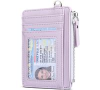 Teskyer Women Card Holder Wallet, Slim Credit Card Wallets, Minimalist, RFID Blocking, 1 ID Window, with Zipper, Holds up to 8 Cards, Light Purple