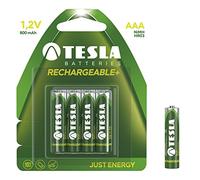 Tesla Batteries AAA Rechargeable Plus - Pack of 4 Rechargeable Batteries (800 mAh) Green