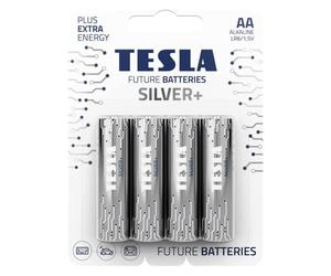 TESLA BATTERIES SILVER+ AA Maximum Power Alkaline Batteries, 10- Year Shelf Life, A Long-lasting Battery Life, Leak-free, LR06, 4 count [Pack of 1]