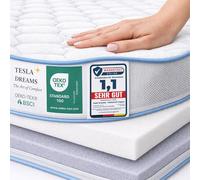 Tesla Dreams Premium Mattress Topper 120 x 200 cm - MemoLUX 12 cm - Memory Foam + Comfort Foam - German Quality - Oeko-Tex Certified - Pressure Relieving & Breathable - Washable Cover