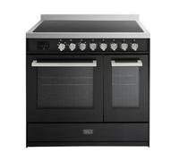 Tesla Electric Cooker - Freestanding Black, A/A Energy, 5-Zone Ceramic Hob, 90cm Double Cavity, 63L & 36L Ovens, Easy Clean Enamel, LED Timer, (T90DCRCB)