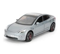 Tesla Model 3 - 1/24 Model Car with Sound, Light and Pull Back Function Can Open the Door Collectible Model Gift for Children Grey