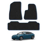 Tesla Model 3 (2019+) Premium Carpet Car Mats | Blue Edge Trim Premium Floor Mats Tailored Fit Full Coverage Protection Accessories Easy Clean Anti Slip Made in the UK