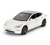 Tesla Model 3 Toy Car, 1/24 Cast Alloy Model Car, Toy Car with Sound and Light Function and Pull Back Function, Can Open the Door Design, Collector's Model Car, Gift for Children (White)