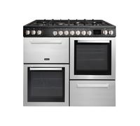 Tesla Dual Fuel Cooker - Freestanding Stainless Steel, A/A/A Energy, 7-Burner Gas Hob, 100cm Double Cavity, 62L & 62L Ovens, Easy Clean Enamel, LED Timer, (T100MCDFRCSS)