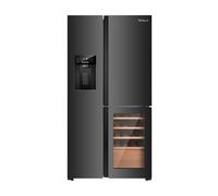 TESLA T Door Fridge Freezer with Wine Cooler (Plumbed)- 305L Fridge / 165L Freezer Capacity, Freestanding Black Glass, E Energy, Total No Frost, Multi Airflow & Wine Cooler Zone (T530TDBG)