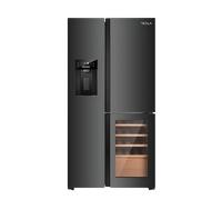 TESLA T Door Fridge Freezer with Wine Cooler (Plumbed)- 305L Fridge / 165L Freezer Capacity, Freestanding Black Glass, E Energy, Total No Frost, Multi Airflow & Wine Cooler Zone (T530TDBG)