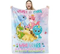 Teslite Dinosaur Blanket for Girls, Cozy Girl Gifts Throw Just A Who Loves Dinosaurs, Soft Plush Cute Dino Flannel Fleece Blankets Kids Toddler Birthday Sofa Decor 100x130 cm, 40'' x 50''