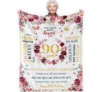 Teslite Gifts for 90 Year Old Woman, 90th Birthday Women, Soft Throw Blanket Gift Ideas, Happy Decor Turning Mum Grandma 127x152cm, White