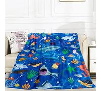 Teslite Ocean Throw Blanket Soft Fluffy Marine Life Seahorse Dolphin Octopus Shark Ocean Themed Flannel Throws Under The Sea Gift Plush Blankets Blue for Kid Teen Birthday Sofa Decor 130x152cm