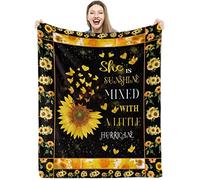 Teslite Sunflower Blanket for Girls Women, Soft Cozy Butterfly Throw Blankets, Fluffy Sunshine Gifts Plush Flannel Adult Kids Teen Birthday Couch Sofa Bedroom Décor, Black Yellow, 50'' x 60''