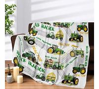 Teslite Tractor Blanket for Boys Kids Soft Digger Truck Throw Blankets Excavator Vehicles Flannel Cozy Farm Harvester Equipment Car Plush Couch Sofa 130x152cm, White Green, 50'' x 60''