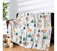 Teslite Woodland Animal Blanket, Soft Cozy Cute Forest Print Fuzzy Throw Blanket for Kid, Lovely Nordic Jungle Safari Flannel Plush Blankets Birthday Gift Bed Sofa Couch, White, 50'' x 60''