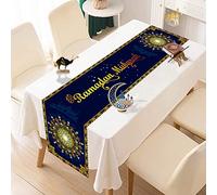 TesliteEid Mubarak Ramadan Table Runner, Blue Gold Ramadan Table Decor Star Eid Table Cloth Cover Decor for Room Home Dinning Table Islamic Happy Ramadan Mubarak Festival Party Celebration Supplies