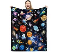TesliteOuter Space Blanket Soft Galaxy Astronaut Throw Blankets Fluffy Cozy Rocket Solar System Planet Fuzzy Flannel Plush Toddler Birthday Gift Sofa Couch Décor, - Blue, 40'' x 50''