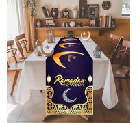 TesliteRamadan Table Runner, Eid Mubarak Ramadan Decor, Moon Star Islamic Runner Tablecloth Cover Home Dining Muslim Festival Party Celebration, Purple Gold