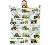 TesliteTractor Blanket Soft Digger Vehicle Trucks Throw Blankets Cozy Plush Farm Harvester Excavator Car Flannel Toddler Tractor Equipt Birthday Gifts Couch , - White Green, 40'' x 50''
