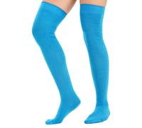 Tesmark 3 Pairs Multi-Pack Plain Ladies Over The Knee High Socks for Women Fancy Dress Thigh High Socks in Assorted Colours Long Socks UK Size 4-7 (One Size, Royal Blue)